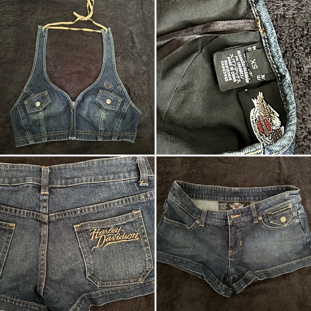 Harley Davidson Denim Vest and Shorts Set